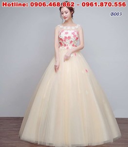 May váy cưới bầu, áo cưới ren hoa 3D 
