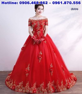 Áo cưới màu đỏ cho cô dâu bầu B006
