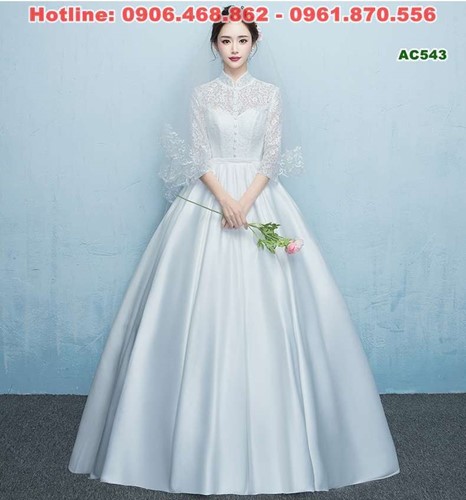 Váy cưới công chúa kín đáo, ren sang trọng AC543