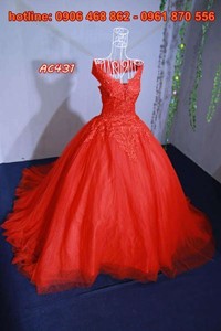 áo cưới màu đỏ, cổ chữ V quyễn rũ AC431