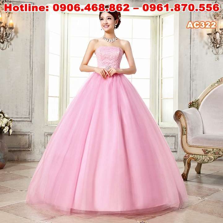 Váy cưới màu hồng voan hồng - Cho thuê bán Soiree giá rẻ Gò Vấp