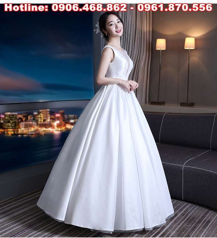 Váy cưới màu trắng trễ vai nữ hoàng tùng kim sa nổi - VC22 - NiNiStore 2024