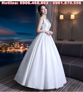 Váy cưới tối giản, váy cưới xòe màu trắng AC557