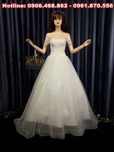 Váy cưới vai ngang, áo cưới satin đơn giản AC709
