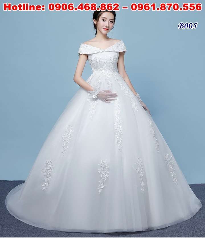 Váy cưới công chúa hở vai gợi cảm màu sâm panh – Come4Buy eShop