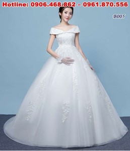 váy cưới bầu trễ vai B005