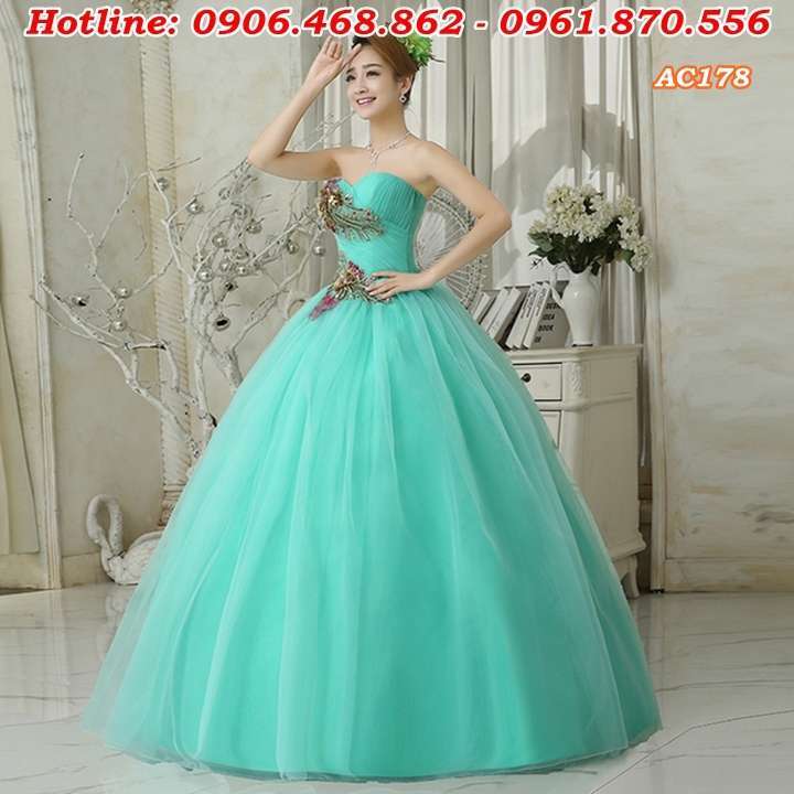 Váy hoa xanh ngọc bích kèm túi DB2221771