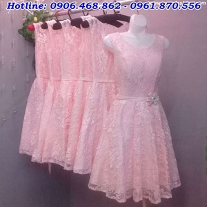 Váy phù dâu, dáng ngắn màu hồng dâu PD01