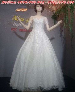 áo cưới công chúa cổ V kết cườm đẹp AC423