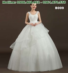 Bán váy cưới bầu may sẵn, áo cưới bầu màu trắng B009