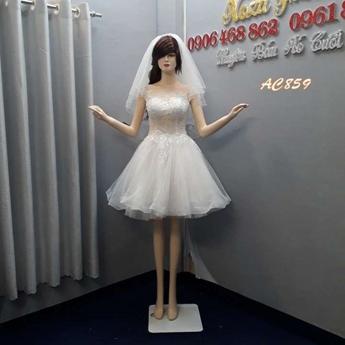 Váy cưới ngắn màu trắng đơn giản AC859
