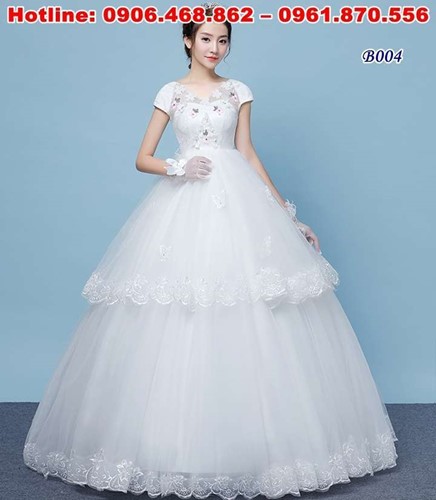 váy cưới bầu, thân kết hoa 3D B004
